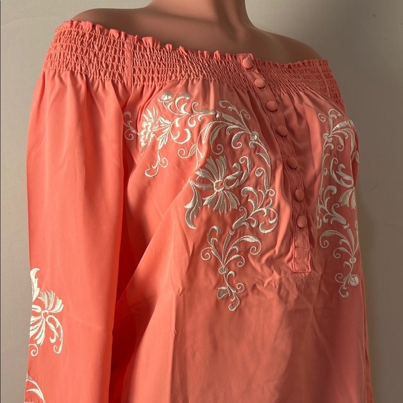 Woman Within Off -Shoulders Embroidered Peasant Top Tunic Size Medium New - Picture 6 of 11